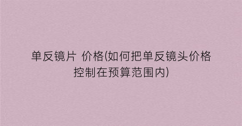 单反镜片 价格(如何把单反镜头价格控制在预算范围内)